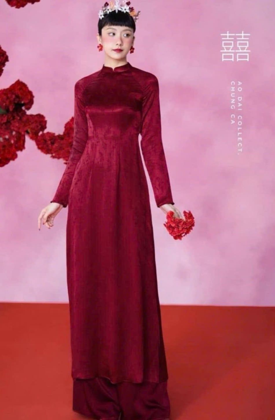  W - Áo dài Hỷ Chi đỏ đầm XÉO XỌ 