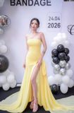  Váy vàng dạ hội ôm body xẻ đùi cao BANDAGE DRESS 