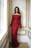  Váy ren đỏ EMBROIDERED tay dài KEIRA TONG 
