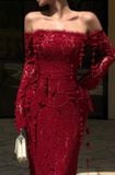  Váy ren đỏ EMBROIDERED tay dài KEIRA TONG 