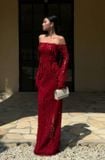  Váy ren đỏ EMBROIDERED tay dài KEIRA TONG 