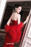  Váy đổ cúp ngực kèm choàng lông vũ BANDAGE DRESS 