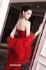 Cho thuê váy đổ cúp ngực kèm choàng lông vũ BANDAGE DRESS đi chơi sang chảnh