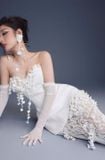  Váy trắng dài cúp ngực ren hoa  KEIRA TONG 
