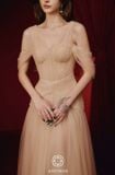  Váy nude dạ hội trễ vai dáng dài đính đá JOSEPHINE 