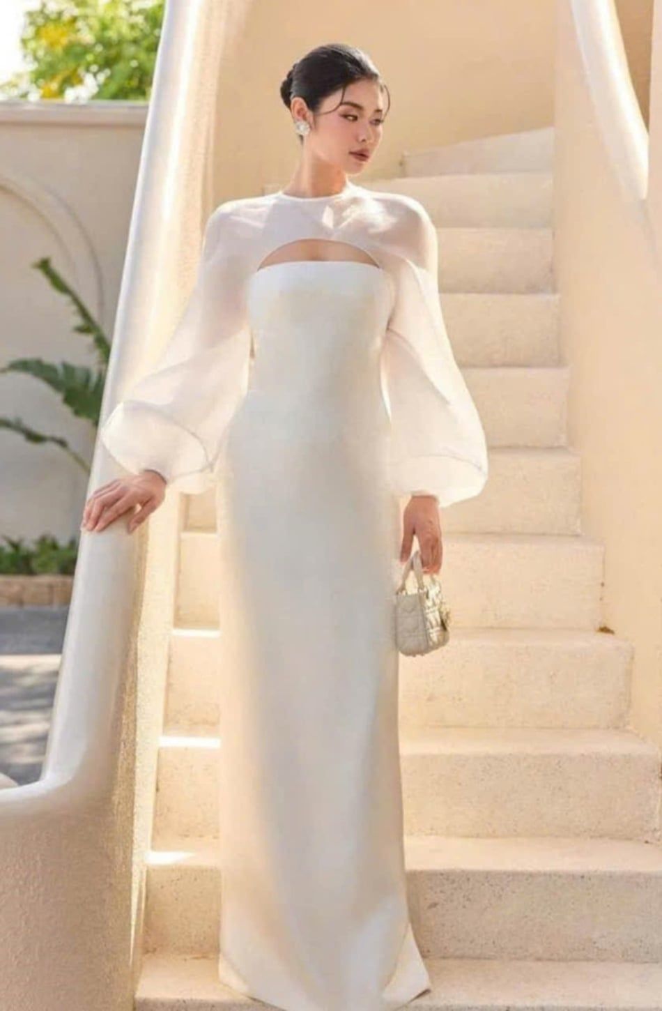  Váy lụa cúp ngực kèm áo choàng mỏng TINH 