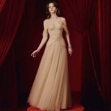  Váy nude dạ hội trễ vai dáng dài đính đá JOSEPHINE 