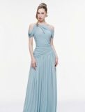  Váy dài xanh dương lệch vai drape mềm mại MOLLYNISTA 