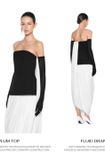  Váy dài cúp ngực dáng peplum đen phối trắng CHATS 
