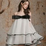  Váy ngắn trắng đen babydoll xếp tầng DELICATE 