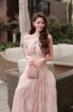  Váy hồng hoa xoè cổ vặn nhẹ nhàng PENELOPE STUDIO 