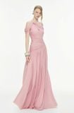  Váy hồng lệch vai drape mềm mại MOLLYNISTA 
