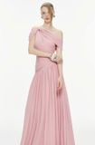  Váy hồng lệch vai drape mềm mại MOLLYNISTA 