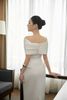 Váy trắng dài ôm body bẹt vai DENIO đi chơi sang chảnh