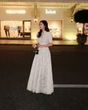  Váy ren trắng cổ chữ V tay ngắn JENNIE CHOO 