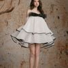 Cho thuê váy ngắn trắng đen babydoll xếp tầng DELICATE đi chơi sang chảnh