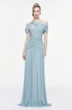  Váy dài xanh dương lệch vai drape mềm mại MOLLYNISTA 