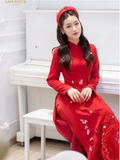 W - Áo dài đỏ cô dâu thêu hoa công LAM KHUE 