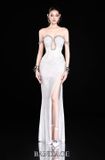  Váy trắng dài cúp ngực đính đá xẻ đùi BANDAGE DRESS 
