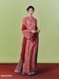  W - Áo dài hồng cam quần xanh rêu DINGDANG 
