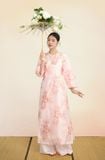 W - Áo dài hồng thêu hoa quần hồng nhạt EDINI 