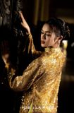  W - Áo dài nâu sequin H2B 