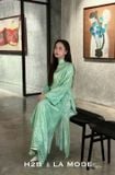  W - Áo dài xanh lá tay dài H2B 