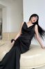 Đầm lụa đen dài cổ V KISSERINE đi chơi quyến rũ