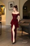  Váy dài đỏ đô xẻ đùi KMOSET 