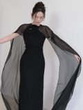  Váy đen dài choàng tơ mỏng TRIO JI 