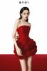 Cho thuê váy đỏ ngắn cúp ngực tà bông hồng BY DI đi đám cưới quyến rũ