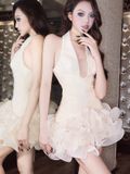  Váy kem ngắn tà bồng khoét ngực GLAMDOLL 