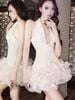 Váy kem ngắn tà bồng khoét ngực GLAMDOLL đi chơi sang chảnh