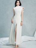  Váy trắng dài cổ cao xẻ đùi LANE JT 