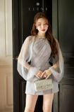  Váy xanh ngắn tay cánh dơi ELÉNII 