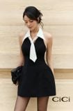  Váy đen ngắn sát nách cổ cà vạt trắng CICI 