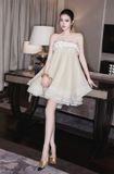  Váy kem ngắn cúp ngực đan dây thừng GLAMDOLL 