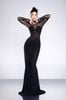 Cho thuê váy đen tay lứoi dài tà lụa dài BANDAGE DRESS đi sự kiện sang trọng
