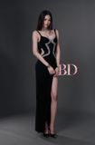  Váy đen dài đính đá 2 bên ngực và xẻ đùi BANDAGE DRESS 