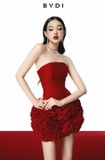  Váy đỏ ngắn cúp ngực tà bông hồng BYDI 