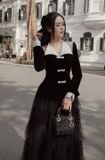  Set áo đen nơ trắng và chân váy tầng DELICATE 