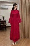  W - Áo dài đỏ cổ V tay phối ren KOALIFY 