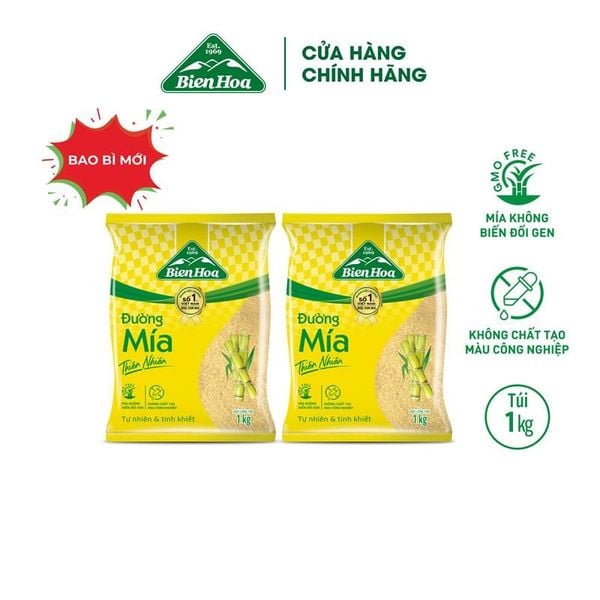  Combo 2 Đường mía thiên nhiên Biên Hòa 1kg/túi 