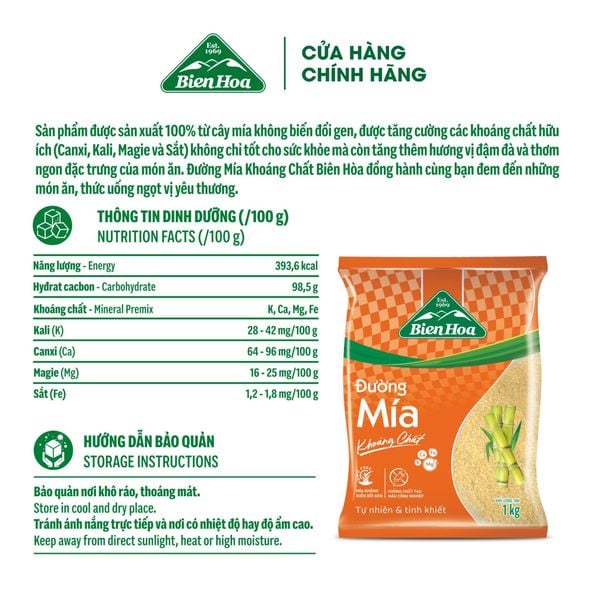  Combo 3 Đường mía khoáng chất Biên Hòa 1kg/túi 