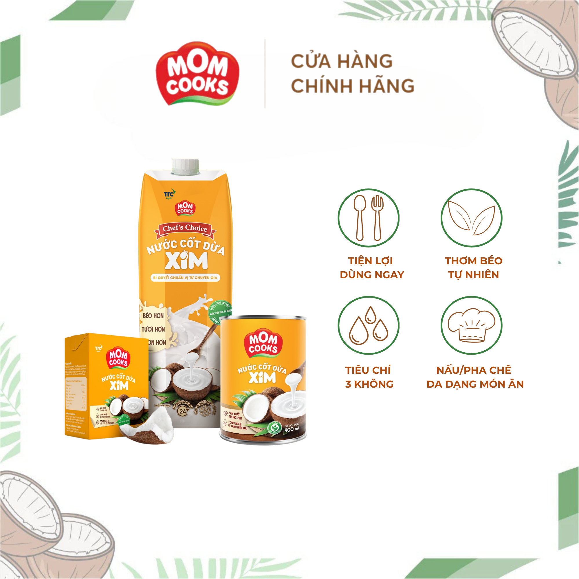  Combo 2 Hộp Nước Cốt Dừa Mom Cooks 200ml/Hộp 