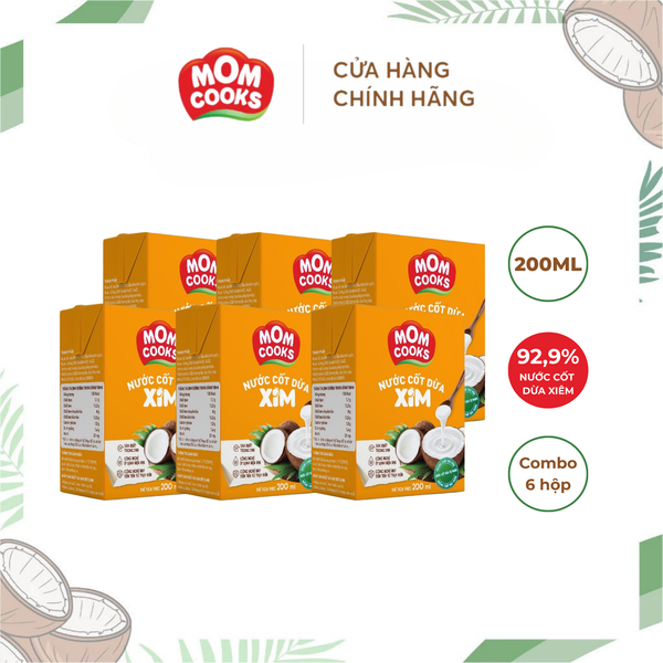  Combo 6 Hộp Nước Cốt Dừa Mom Cooks 200ml/Hộp 