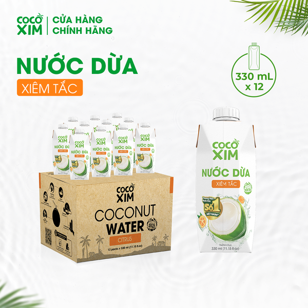  Thùng 12 Hộp Nước dừa đóng hộp Cocoxim Tắc 330ml/Hộp 