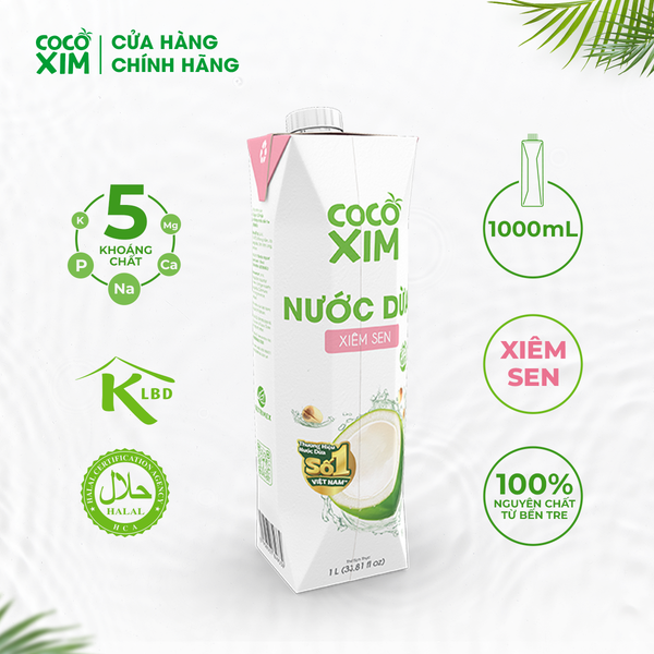  Thùng 12 Hộp Nước dừa đóng hộp Cocoxim Sen 1000ml/Hộp 