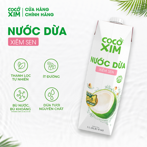  Combo 2 Hộp Nước dừa đóng hộp Cocoxim Sen 1000ml/Hộp 
