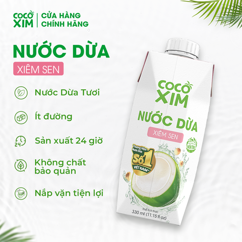  Thùng 12 Hộp Nước dừa đóng hộp Cocoxim Sen 330ml/Hộp 